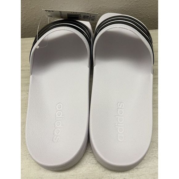 Adidas Mens Sz 10 Adilette Black White Shower Slide Open Toe Sandals NEW! - Picture 9 of 14